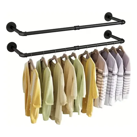 Kit 2 Araras Cabideiro Closet De Parede Reta Preta Preto Preto
