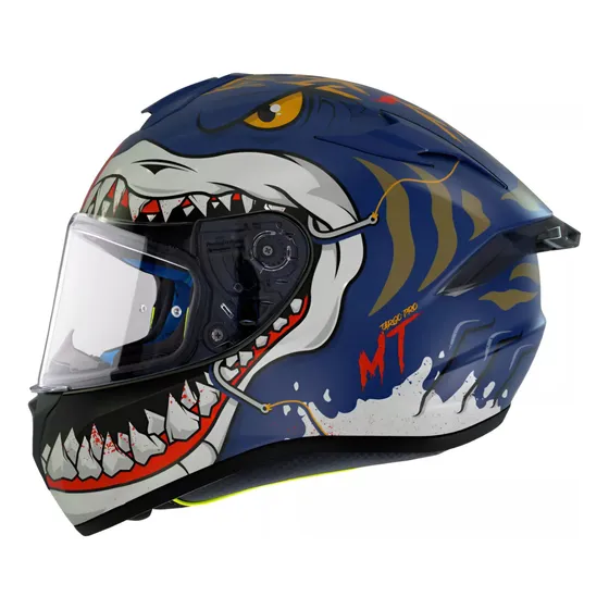 Casco Mt Targo Pro Sharky B7 Azul Mate Con Aleron Extraible