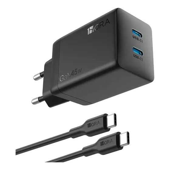 Cargador Rapido 1hora Gar170-eu Gan 45w Dual Usb-c Cable 1m