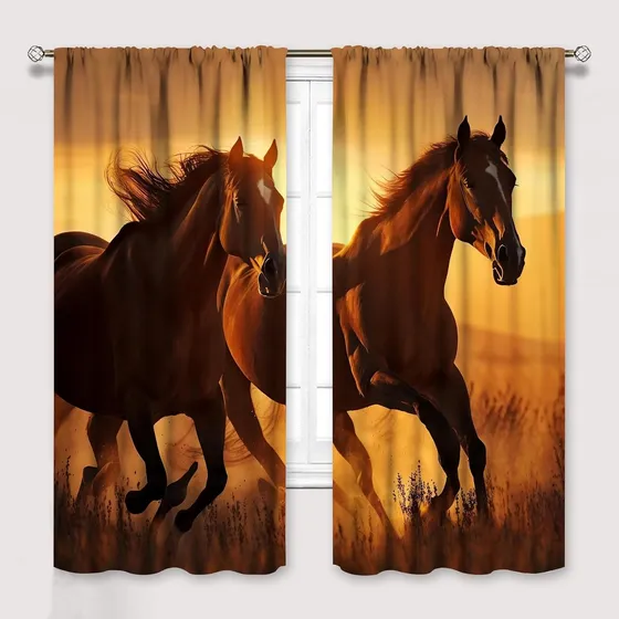 Cortinas De Caballo Rústicas Para Sala De Estar, 2 Paneles