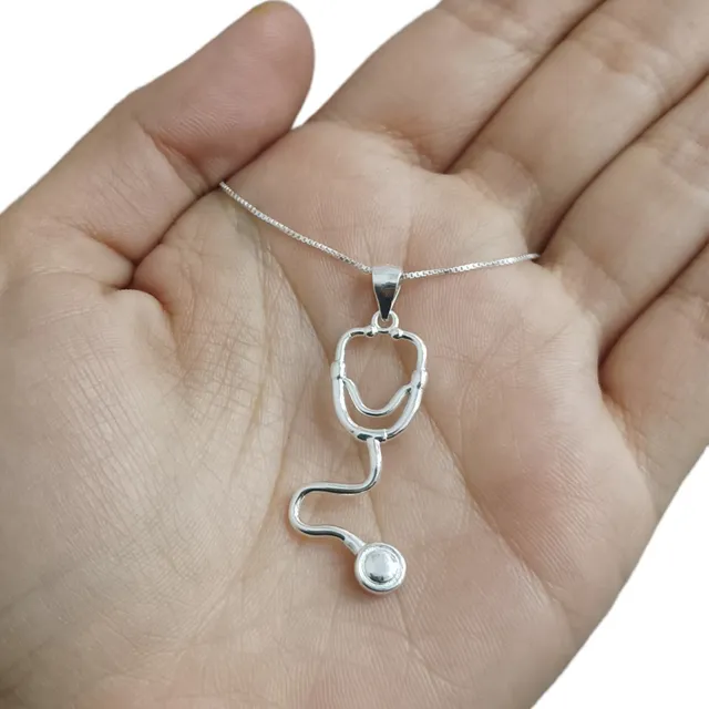 Cadena Dije Plata 925 Medico Estetoscopio Medicina Regalo