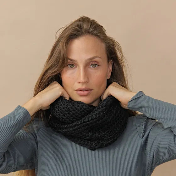 Cuello Rueda Tresher De Lana Abrigado Cálido Otoño/invierno Negro Liso Único