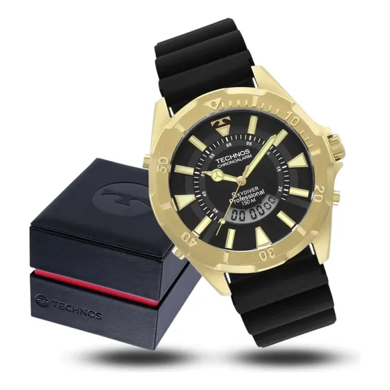 Relógio Technos Masculino Skydiver T205 Robusto Dourado 150m