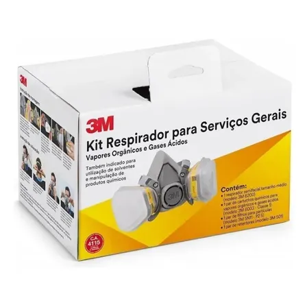 3m 6200 Kit Máscara Semifacial Serviços Gerais Com Cartucho Para Gases Ácidos E Vapores