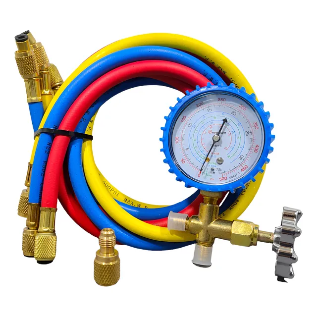 Manometro Para Refrigeración 500psi Con Mangueras Y Acople