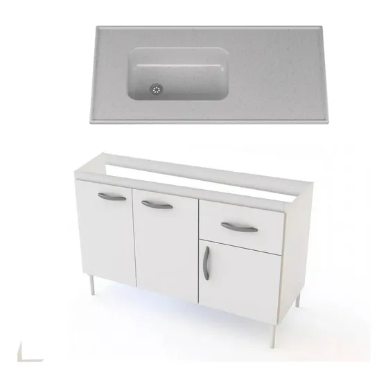 Combo Cocina 120 Bajo Mesada + Mesada Marmol Con Bacha