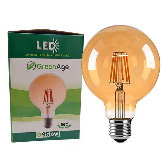 Green Age Filamento LED G95 Lâmpada 8W G95 Âmbar E27 Retrô Vintage Decorativa 127/220V Branco Quente