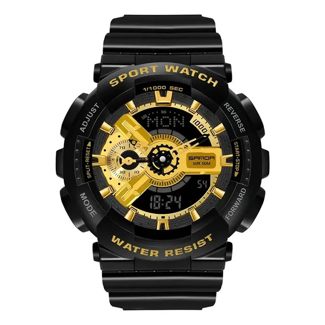 Reloj Sanda Táctico Militar 3110 Resistente Negro Dorado