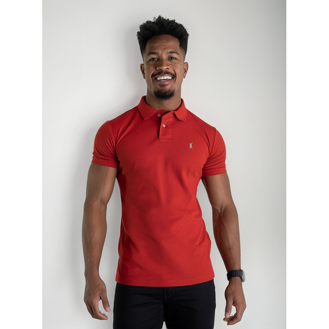 Camisa Polo Ralph Lauren Masculina Slim Vermelha Camisa Polo Ralph Lauren Masculina Slim Vermelha