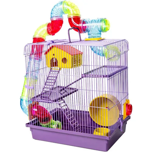 Gaiola Tubo Luxo 3 Andares Lilás Hamster Completa Cor Violeta