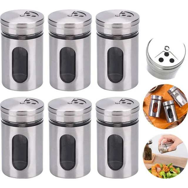 Kit 6 Porta Temperos Saleiro Pimenteiro Aco Inox C/ Visor