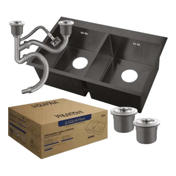 Fregadero Doble  81x43cm Aceroinox Negro Sobretope Con Kit