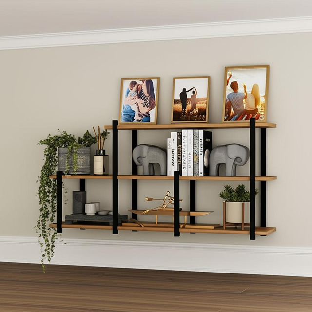 Prateleira Sofa Sogude De Parede Estilo Industrial Ferro E Madeira Laminado Cor Preto Prateleira Sofa Sogude De Parede Estilo Industrial Ferro E Madeira Laminado Cor Preto