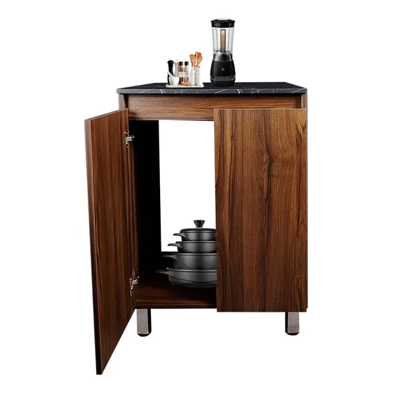 Gabinete Inferior De Cocina Decomobil Para Parrilla Color Parota - Mármol Negro