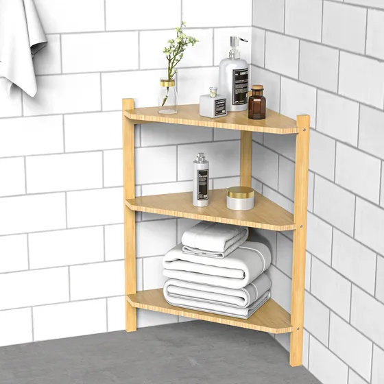 Mueble Esquinero Estantería Bambú 3 Niveles Organizador Baño