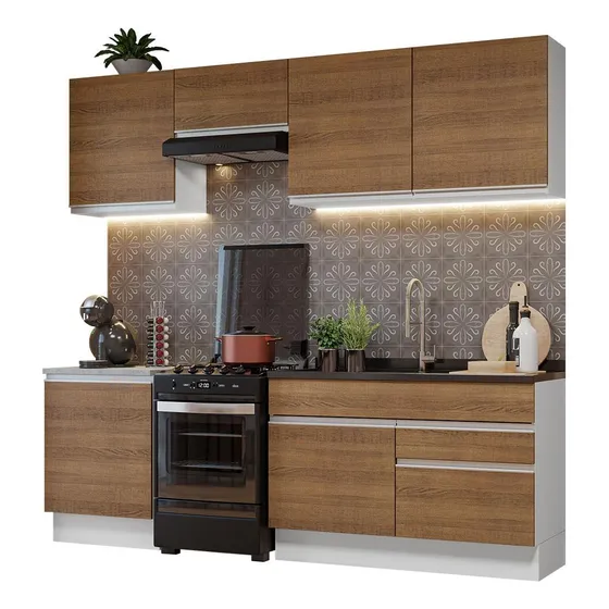 Mueble de Cocina Integral Madesa Glamy 240cm Blanco/Marrón