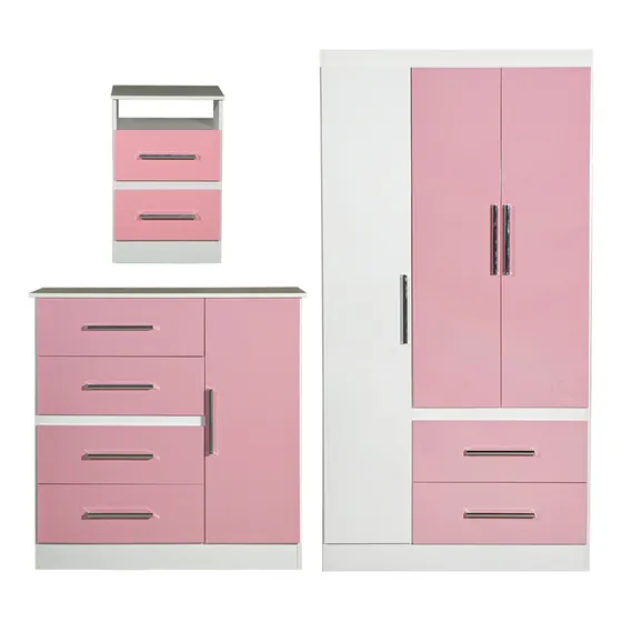 Placard + Chifonnier + Mesa De Luz Color Rosa Combo dormitorio Melamina Reforzado Infantil Máximo Fortaleza