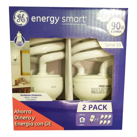 Fluorescente Ahorrador Espiral 20w 120v Ge , Pack De 2 Und.