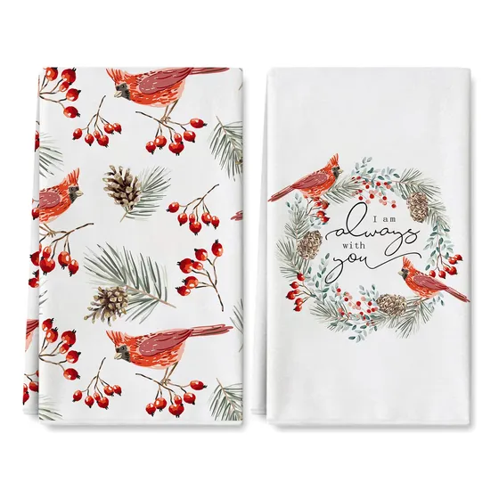 Anydesign Toalla Cocina Navidad Baya Roja Cardenal 18 X 28 