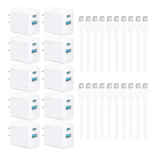 10 Piezas 1hora Cargador Rápida 2 En 1 20w Con Cable Tipo C