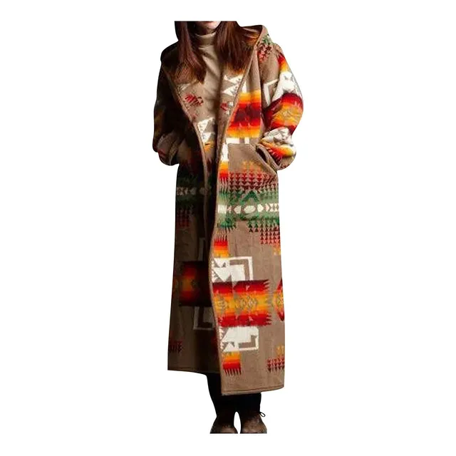 Abrigo Invierno Para Mujer Talla Estampado Etnico Largo