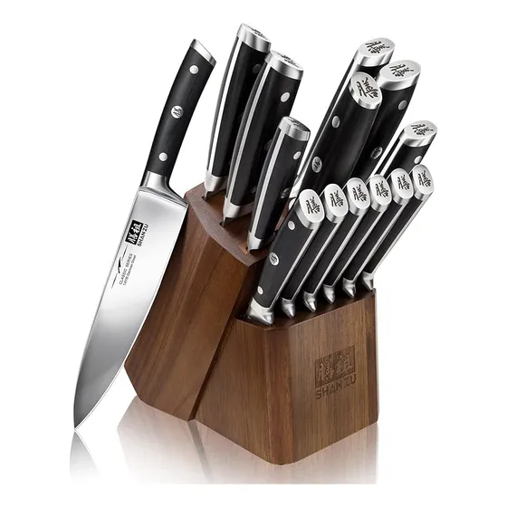 Shan Zu Juego De Cuchillos De Cocina Con Bloque,14 Piezas Color Plateado
