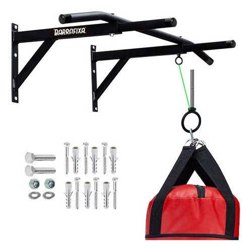 Barra Fixa De Parede Para Taf E Treinar Em Casa Cor Preto Com Suporte De Saco De Pancada Barra Fixa De Parede Para Taf E Treinar Em Casa Cor Preto Com Suporte De Saco De Pancada