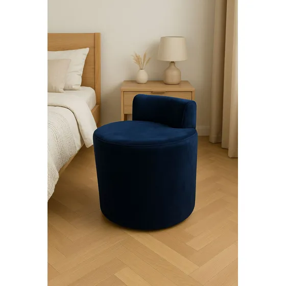 Puff Redondo Com Encosto Rustico Moderno Suede Azul-marinho