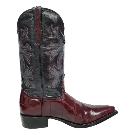 Botas Estilo Vaquero Piel Original De Anguila Color Vino