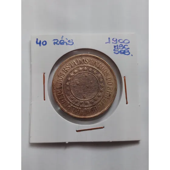 Moeda Bronze 40 Reis Ano 1900 Mbc Sob Lote 4135
