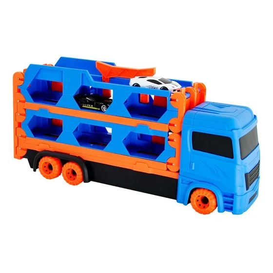 Carreta Cegonha Caminhão 2 Carrinhos Metal Dm Toys