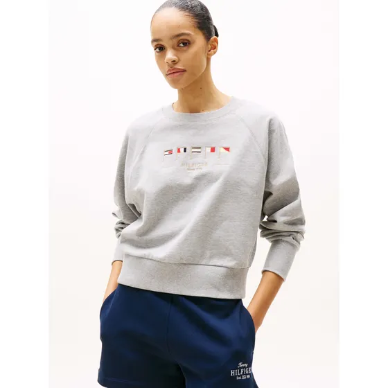 Sudadera Gris Con Logo Bordado De Mujer Tommy Hilfiger