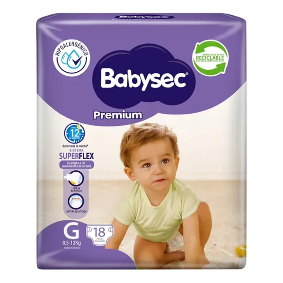 Babysec Pañales Bebé Premium G 18 Unid Tamaño Grande (G)