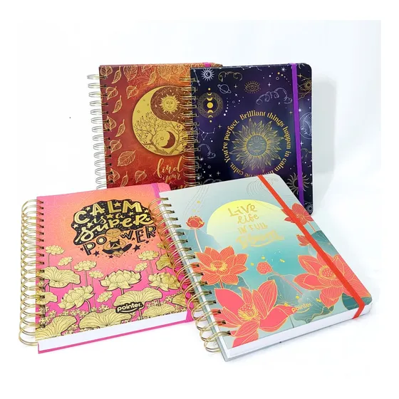 Libreta Grande Agenda Tapa Dura Espiral Dorado Con Liga