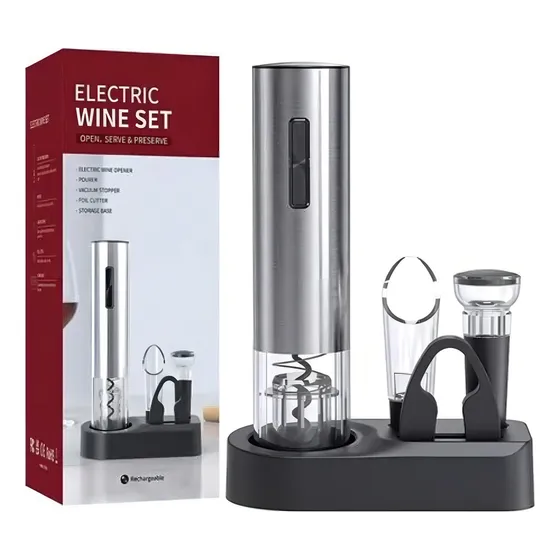 Kit descorchador de vino eléctrico Recargable sacacorchos Metálico plateado Xalta