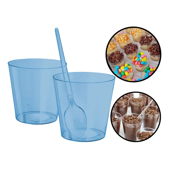 100 Copo Tacinha Doce Brigadeiro 50ml Acrilico 100 Colheres