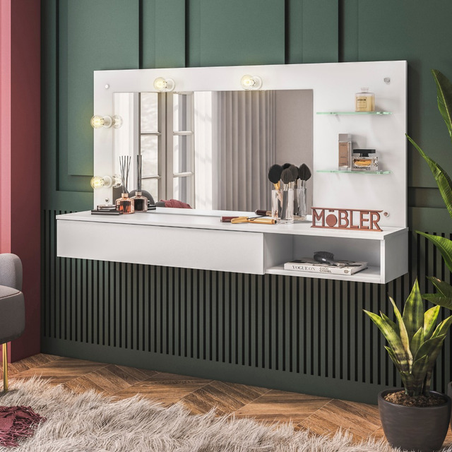 Camarim Penteadeira Suspensa Com Espelho Lumiere Mobler Cor Branco