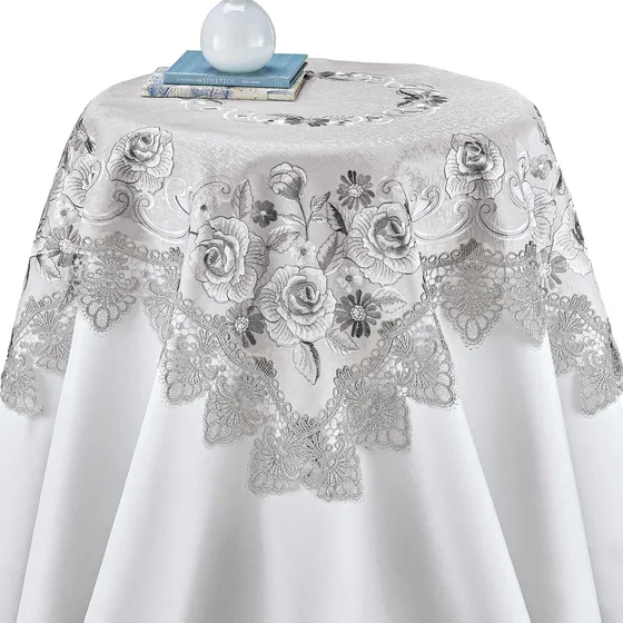 Collections Etc Elegante Mantel Floral Borde Encaje Rosa