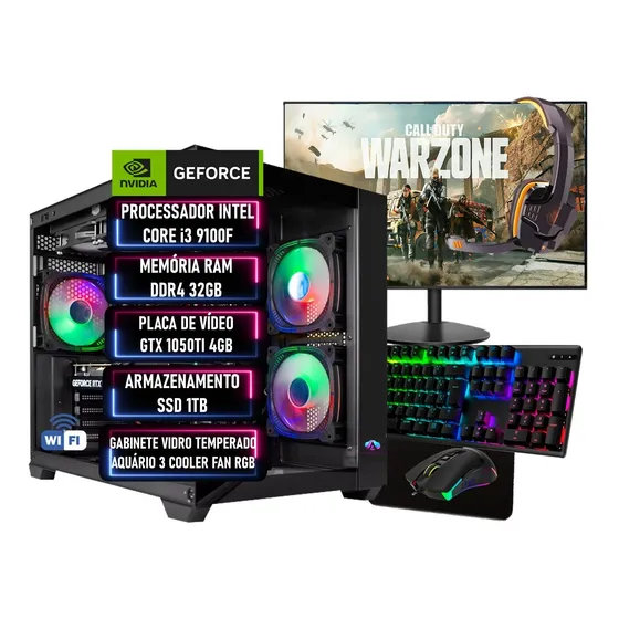 Pc Gamer Completo I3 9100f Ram Ddr4 32gb Ssd 1tb Gtx 1050ti