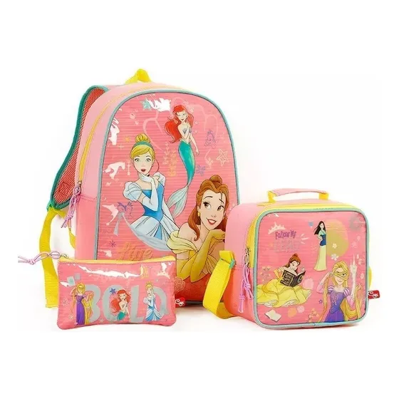 Combo Escolar Morral Cartuchera Y Lonchera Princesas Capi