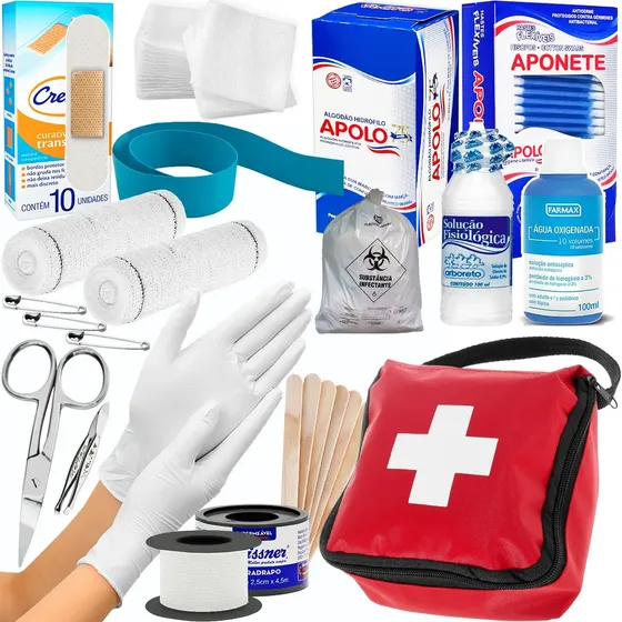 Kit primeiros socorros completo, 19 itens + bolsa