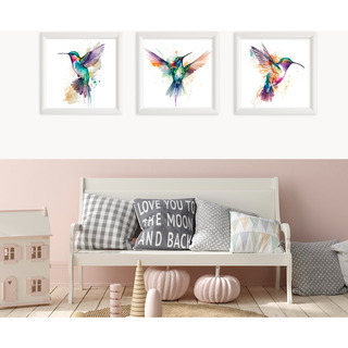 Tríptico Cuadros Colibrí Acuarela Canvas Y Marco Tríptico Cuadros Colibrí Acuarela Canvas Y Marco