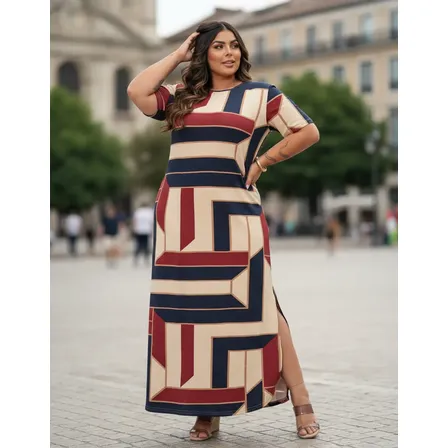 Vestido Longo Plus Size Feminino Casual Elegante Evangélico