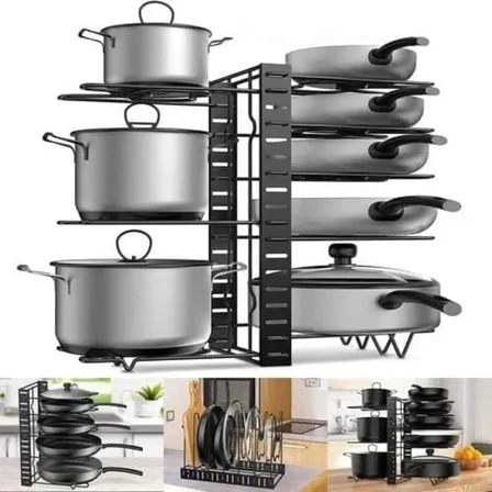 Organizador Suporte De Panelas Tampas Ajustável Cozinha Pia Preto/branco