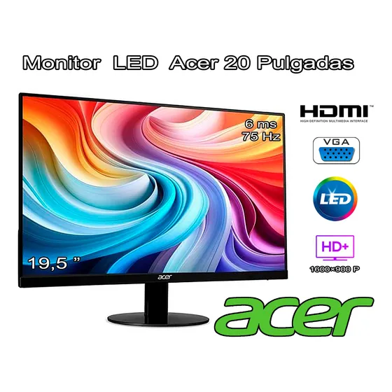 Monitor Acer Led 19.5  Hd+ 1600x900 Hdmi Vga