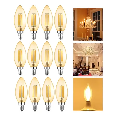 Kit 12 Lâmpada Led Filamento 4w C35 Vela Âmbar Retrô Lustre 110v Branco Quente