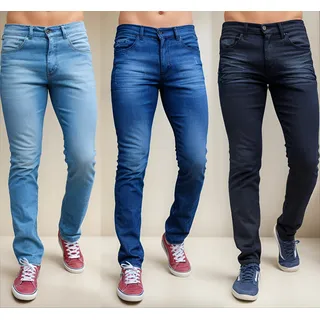 Kit Com 3 Calças Jeans Masculina Slim Elastano Premium Kit Com 3 Calças Jeans Masculina Slim Elastano Premium
