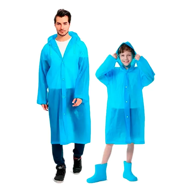 Kit X2 Capa Lluvia Adulto Y Niño Impermeable Eva Botones
