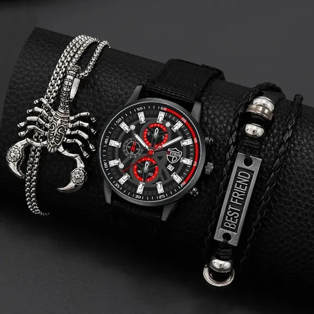 3 Piezas Reloj Pulsera Collar Conjunto Moda Estilo Negocios