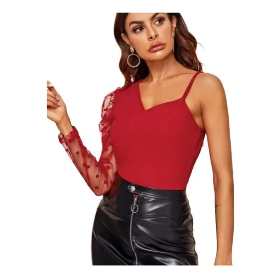 Blusa Top Importado Shein Una Manga Rojo Shein